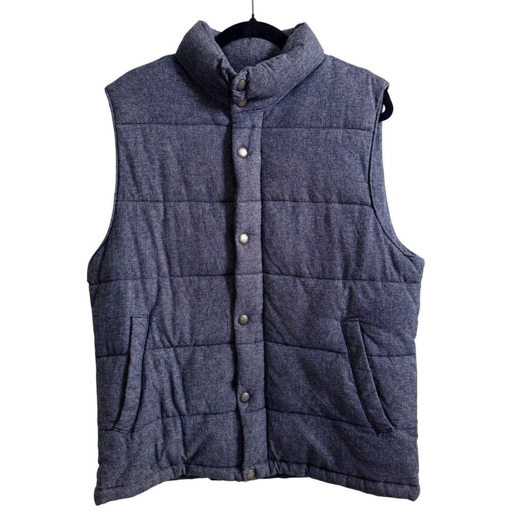 Banana Republic Puffer Vest Mens Medium Blue Heather Quilted Cotton Zip Snap